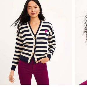 LOFT Heart Stripe V-Neck Cardigan